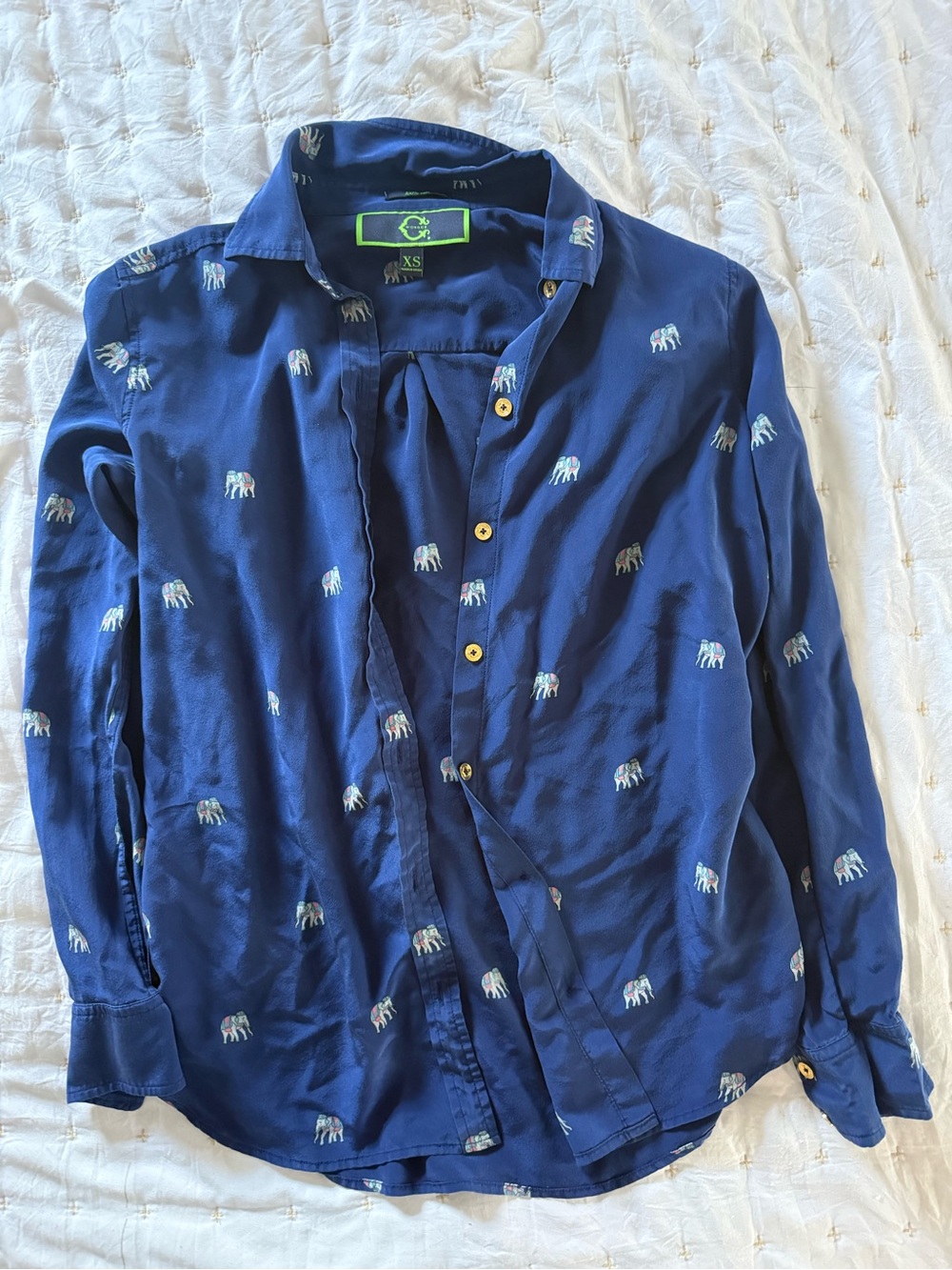 Navy Blue Elephant Print Button-Up Shirt